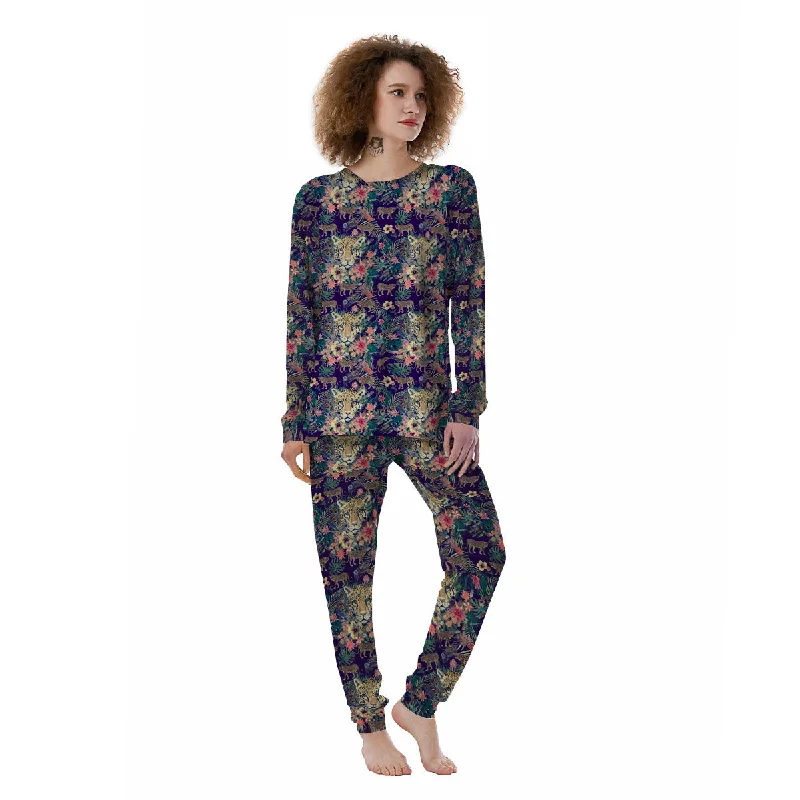 Tiger Flower And Print Pattern Women's Pajamas H&M pajama sets