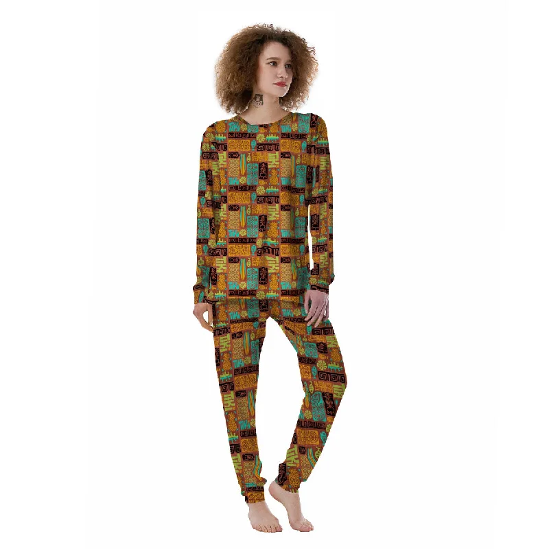 Tiki Ethnic Print Pattern Women's Pajamas Two-piece pajama sets