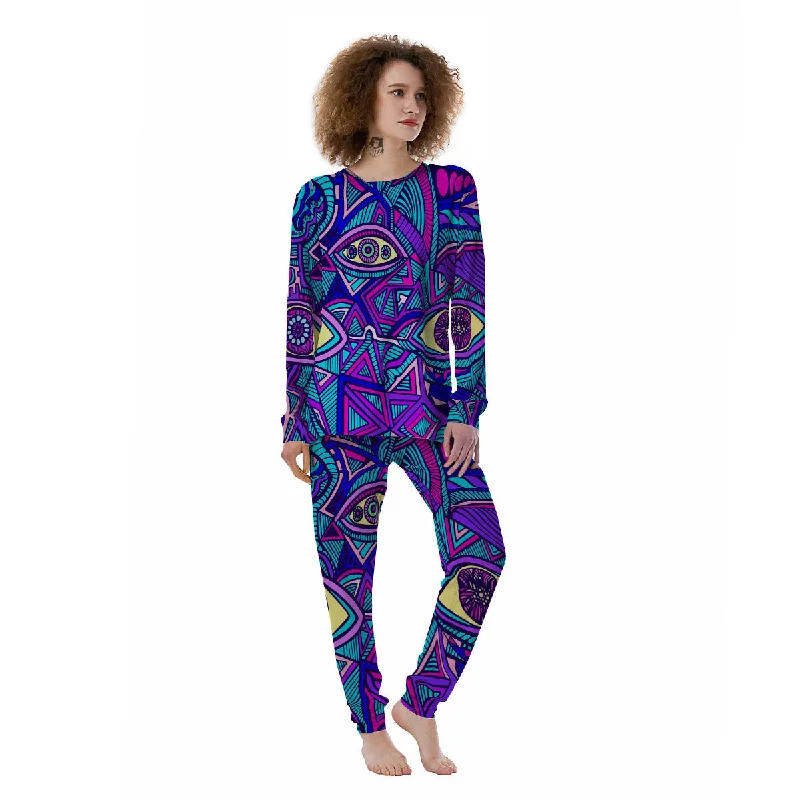 Trippy Ethnic Psychedelic Print Women's Pajamas Lightweight pajama sets