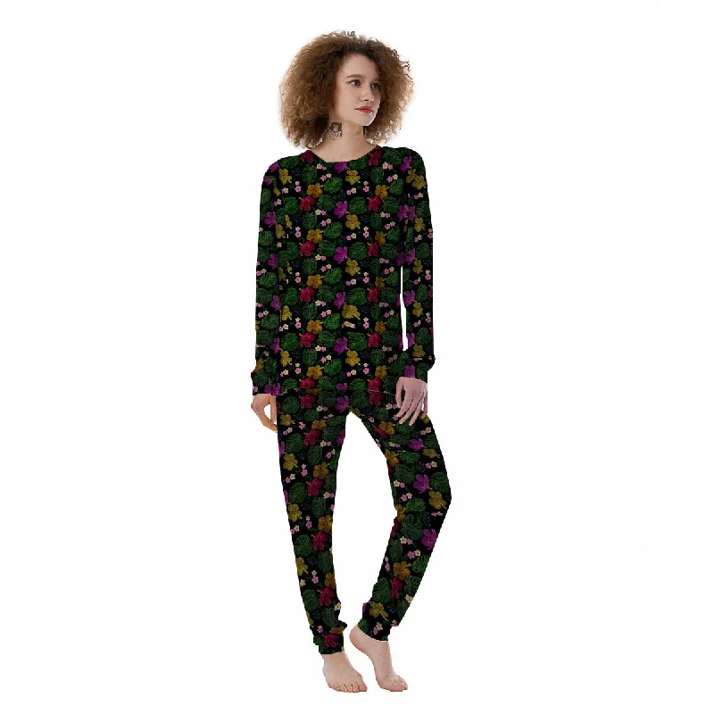 Tropical Embroidery Print Pattern Women's Pajamas Family matching pajama sets