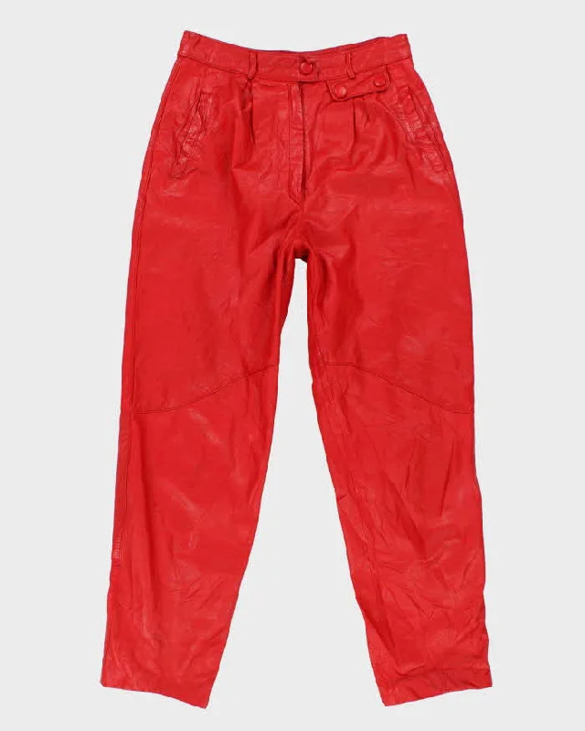 Womens 1980s Red Leather Classic Fit Trousers - S Fleece pajama sets