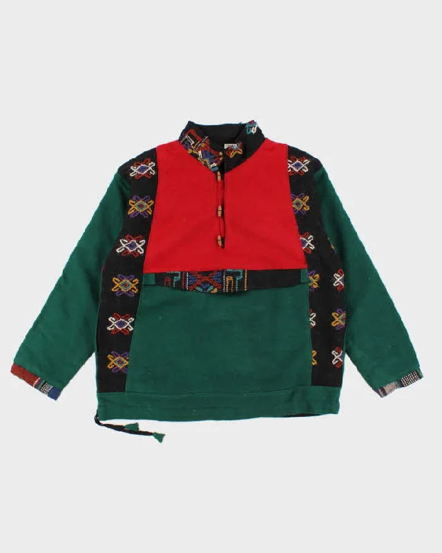 Womens 1990s Wool Red and Green Patterned Nepal Jacket - L Polyester pajama sets