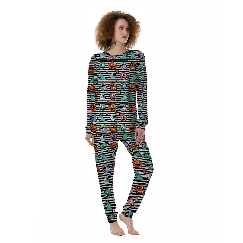 Zombie Striped Halloween Print Pattern Women's Pajamas Best pajama sets for cold weather