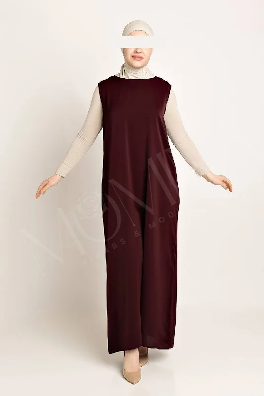 Amal Abaya Inner - Beetroot Lace Satin Gown