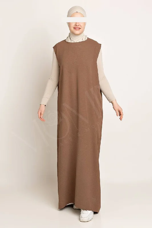 Amani Textured Abaya Inner - Cocoa Brown Cozy Evening Gown