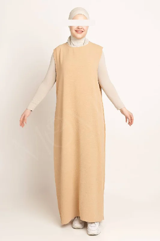 Amani Textured Abaya Inner - Peanut Boho Style Robe