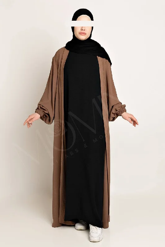 Amani Textured Abaya Outer - Cocoa Brown Spa Robe Set