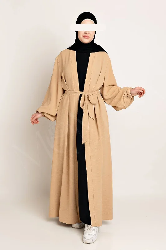 Amani Textured Abaya Outer - Peanut Satin Bathrobe Set