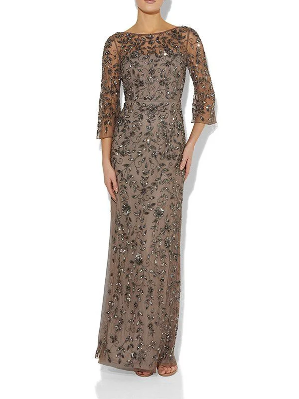 Eliza Gunmetal Hand Beaded Gown Lace Satin Gown