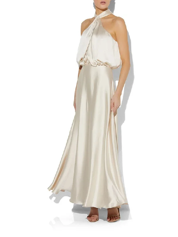 India Champagne Halter Gown Classic Satin Gown