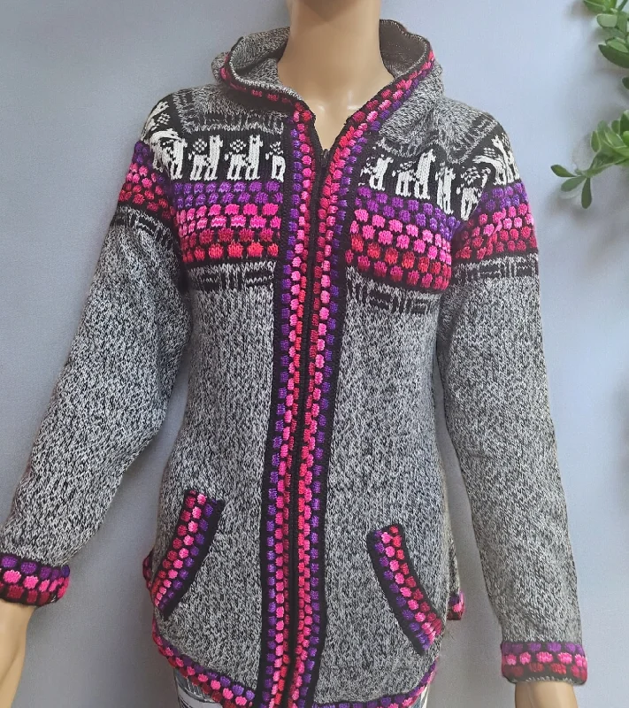 Colorful Alpaca Sweater Grey and pink Outdoor sweaters