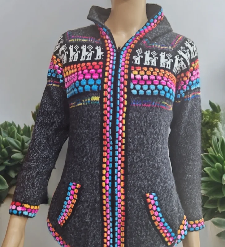 Colorful Alpaca Sweater dark Grey pink and blue Lightweight sweaters