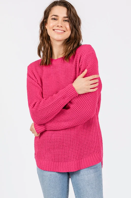 Fuchsia Waffle Knit Round Hem Sweater North Face sweaters