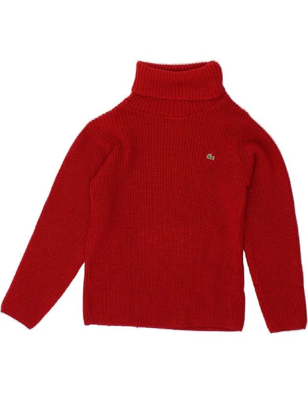 LACOSTE Womens Roll Neck Jumper Sweater Size 38 Medium Red Virgin Wool Thanksgiving sweaters