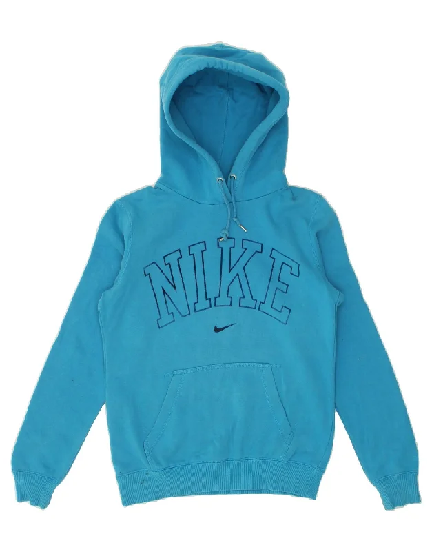 NIKE Womens Oversized Graphic Hoodie Jumper UK 10 Small Blue Streetwear sweaters