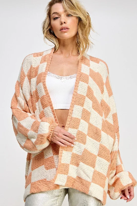 Peach Checkered Oversized Cardigan Best sweaters for winter