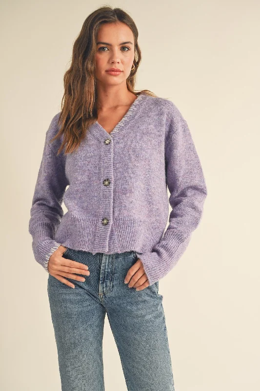 Purple Boxy Knit Cardigan Premium sweaters