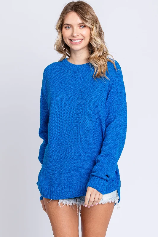 Royal Blue Knit Pullover Sweater Chunky knit sweaters