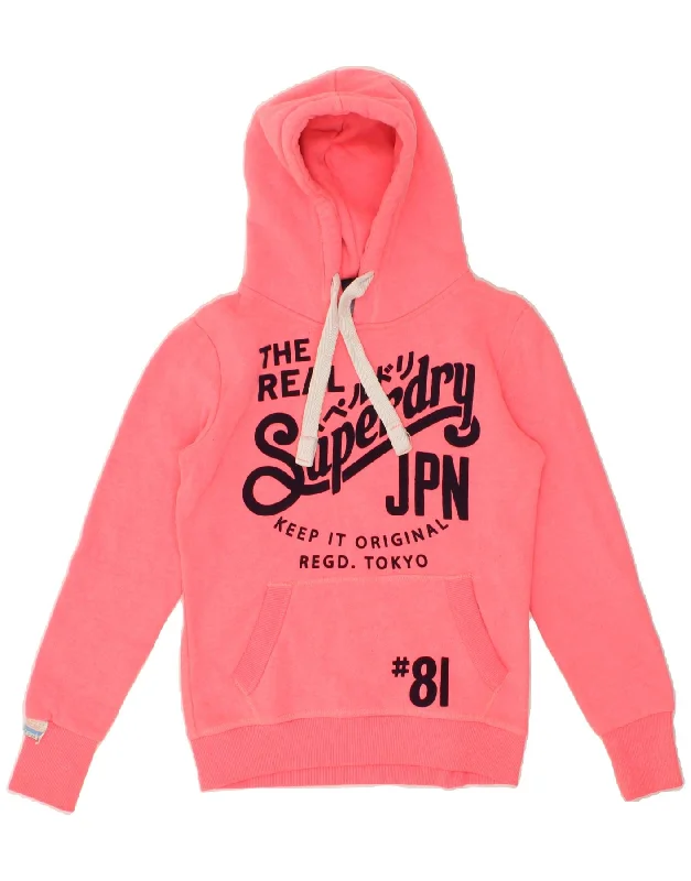 SUPERDRY Womens Graphic Hoodie Jumper UK 10 Small Pink Polyester Boho-style sweaters