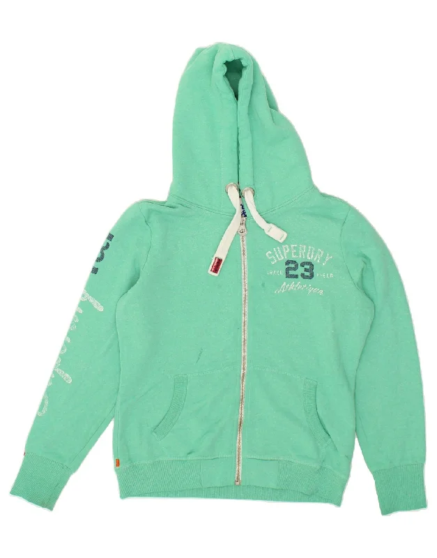 SUPERDRY Womens Graphic Zip Hoodie Sweater UK 16 Large Green Polyester Cotton sweaters