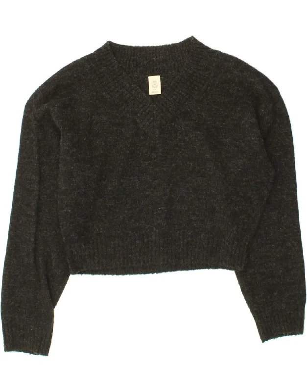 URBAN OUTFITTERS Womens Crop V-Neck Jumper Sweater UK 10 Small Black Travel-friendly sweaters