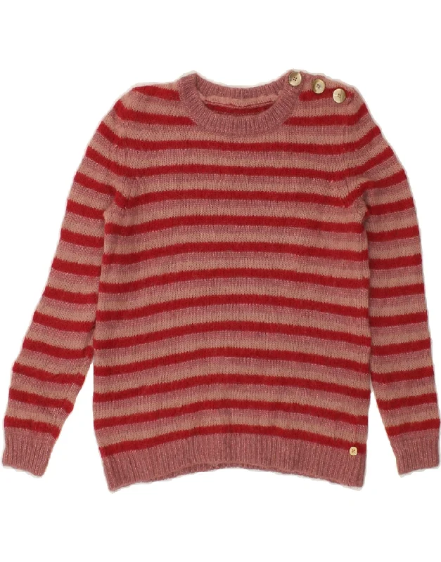 VINTAGE Womens Crew Neck Jumper Sweater UK 10 Small Red Striped Trendy oversized sweaters