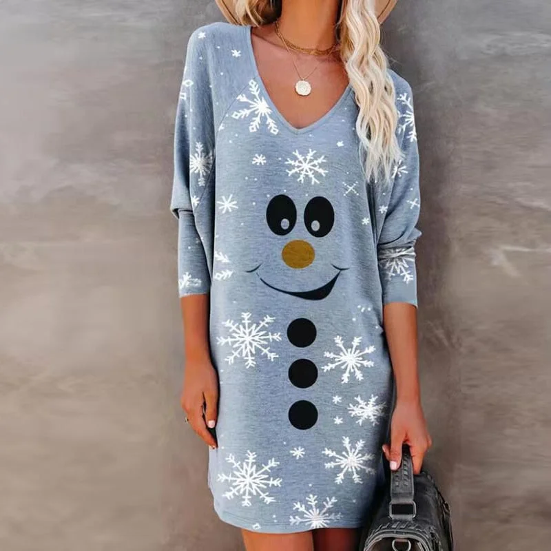 Fashion Smiley Christmas Print Dress Flattering mini dresses for all body types