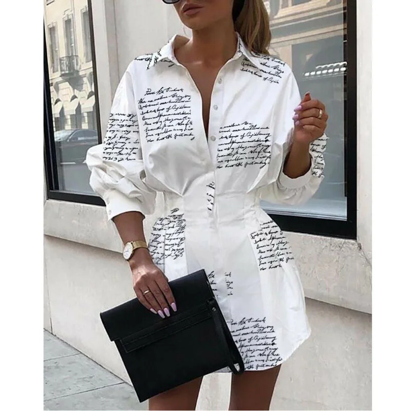 Women Long Sleeve Mini Shirt Dress Vintage mini dresses