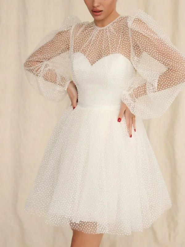 A-Line/Princess Sweetheart Long Sleeves Short/Mini Wedding Dress with Dot Sequins Lace A-line Dress