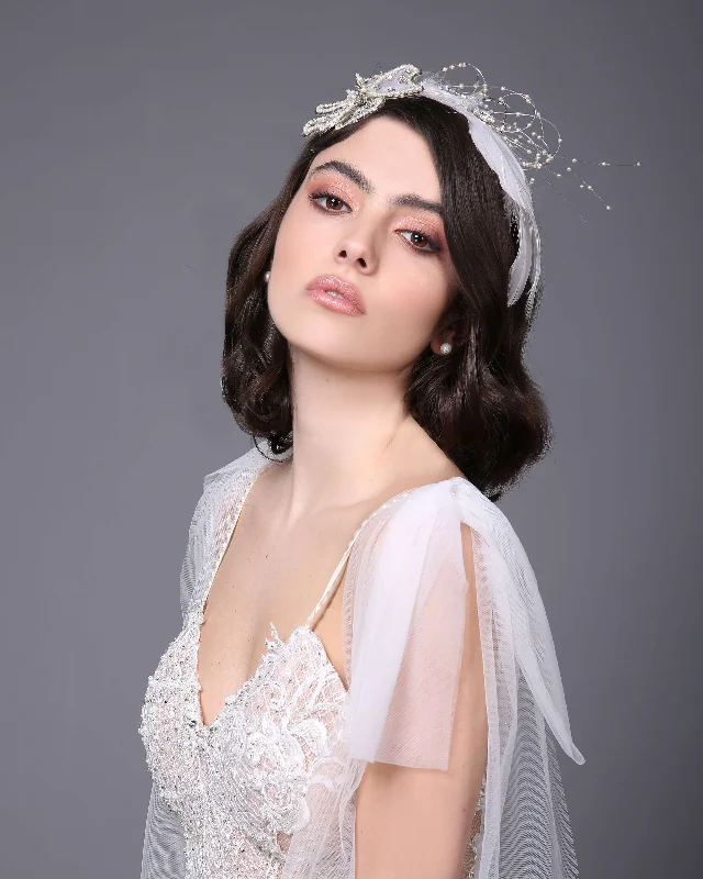 Swan – Unique hairband for brides. Elegant Satin Dress