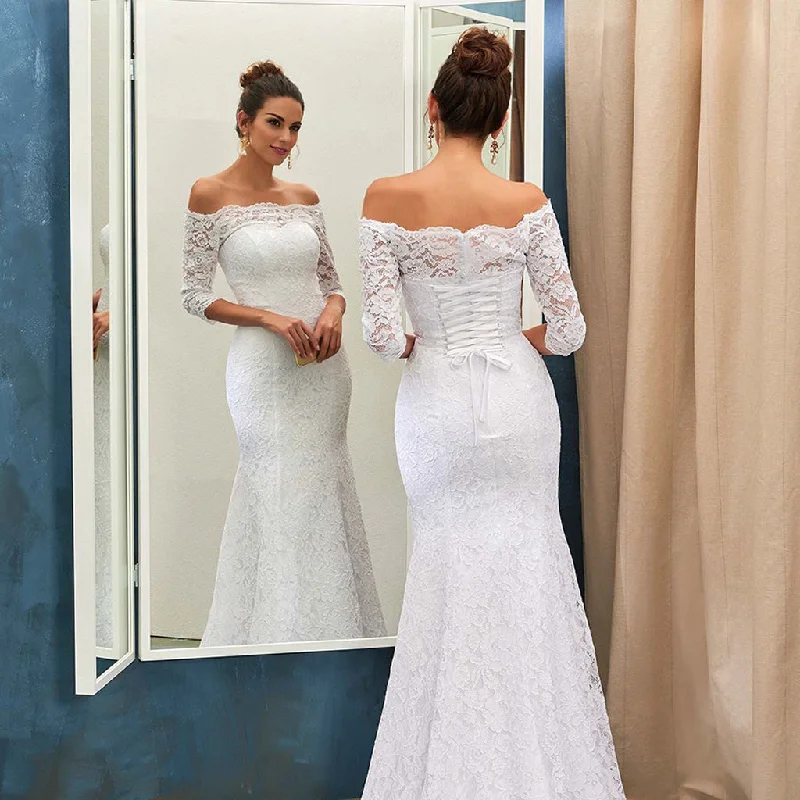 Long Wedding Dress, Gorgeous Wedding Dress, Off Shoulder Wedding Dress, Lace Bridal Dress, Mermaid Wedding Dress, Custom Made Wedding Dress, LB0744 Sparkle Bridal Dress