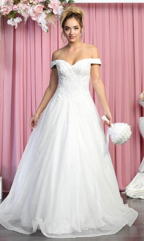 May Queen RQ7898 - Off-shoulder Sweetheart Neckline Wedding Gown Crystal Wedding Dress