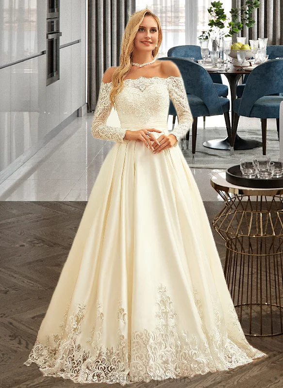 Paloma Ball-Gown/Princess Sweep Train Satin Wedding Dress With Beading Sequins STIP0013768 Vintage Wedding Gown