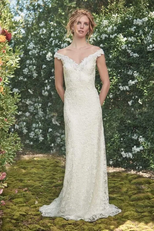 Tadashi Shoji - Lace Embroidered Off-Shoulder Dress With Overskirt Simple Wedding Dress