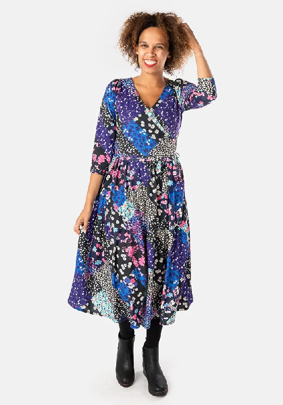 Azaria Patchwork Floral Tiered Hem Midi Boohoo midi dresses