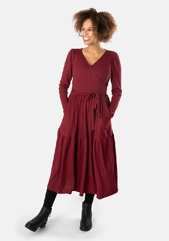 Deana Wine Tiered Hem Midi Dress Elegant midi dresses