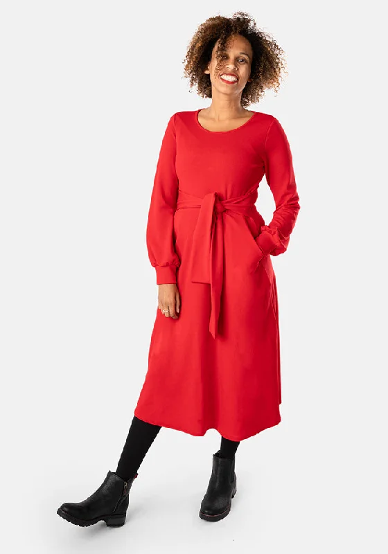 Emmy Plain Red Midi Dress Versatile midi dresses for all occasions