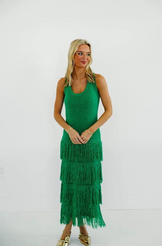 Fun In Fringe Dress - Green Best value midi dresses