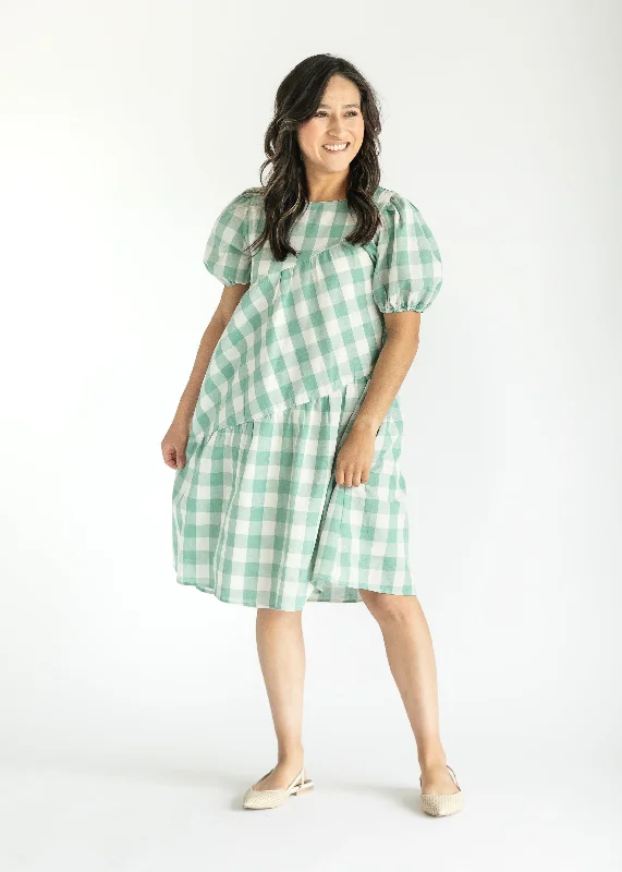 Green Gingham Tiered Midi Dress - FINAL SALE Preppy midi dresses