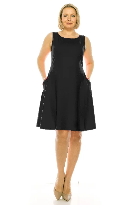 Women's Plus Size Sleeveless A-Line Midi Dress with Pockets Holiday midi dresses