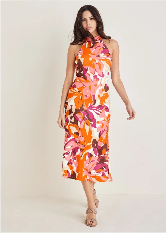 High Neck Midi Dress - Desert Floral Velvet midi dresses