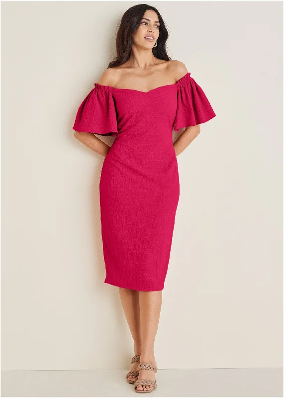 Fluted Satin Midi Dress - Dark Pink Vacation midi dresses