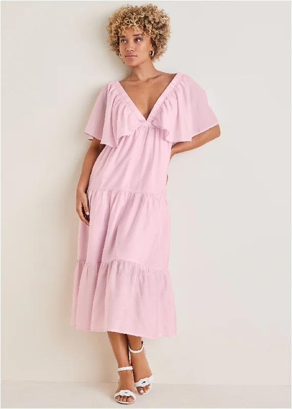 Crinkle Midi Dress - Lilac Vacation midi dresses