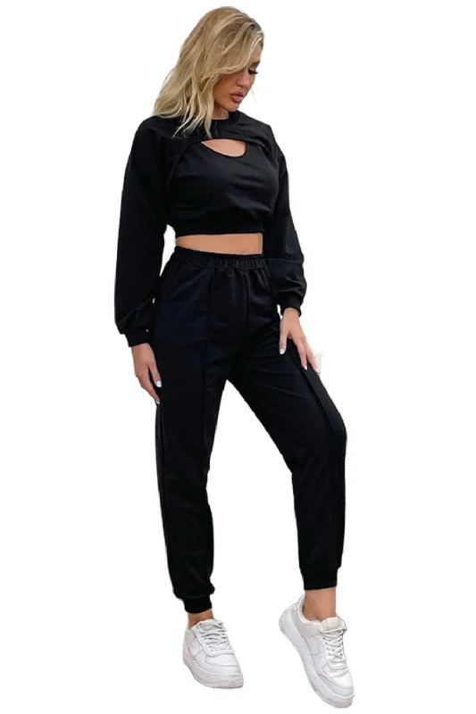 Cut Out Crop Top And Joggers Set Slit unclassified skirts