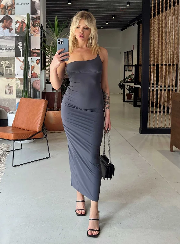 Deliza One Shoulder Maxi Dress Grey Best maxi dresses for hourglass body shape