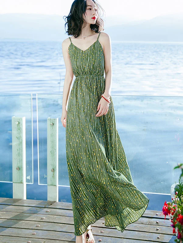 Green Stripe Maxi Slip Beach Dress Leather maxi dresses