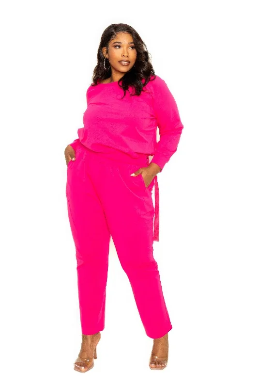 Hot Pink Grommet Detail Lounge Sets Dark color unclassified skirts