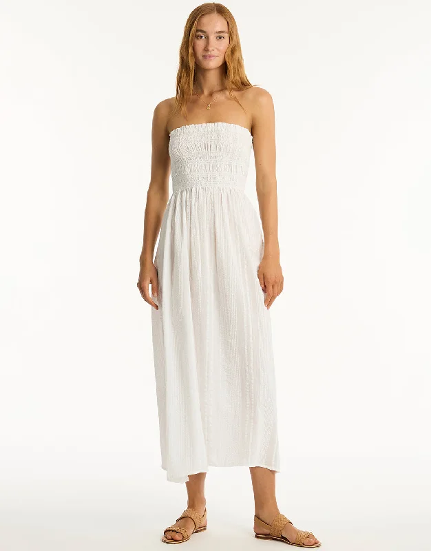 Heatwave Bandeau Maxi Dress - White Denim maxi dresses