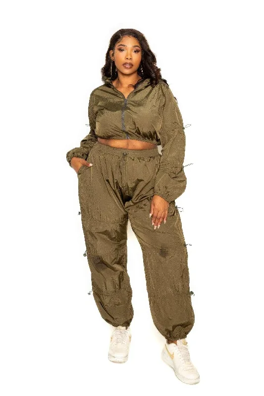 Olive Active Zip Up Set With Cord Lock Detail Elegant unclassified skirts