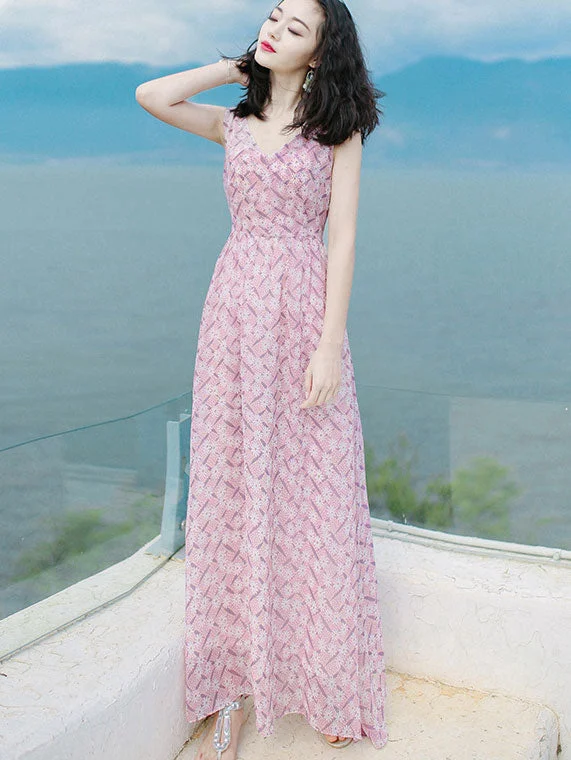 Pink Floral Print Maxi Beach Dress Best maxi dresses for summer vacation